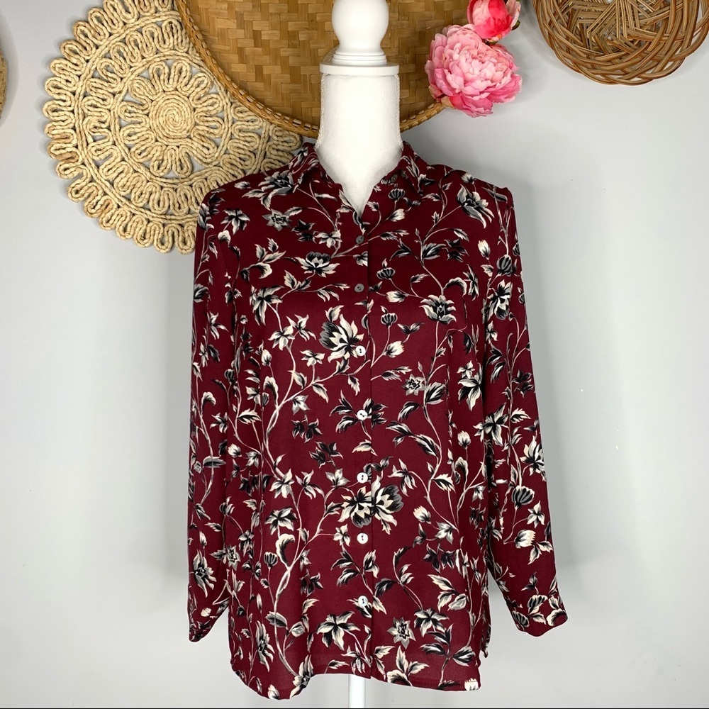 J. Jill Floral Pleated Back Shirt SZ PS Petite Collared Flowy Blouse Multicolor